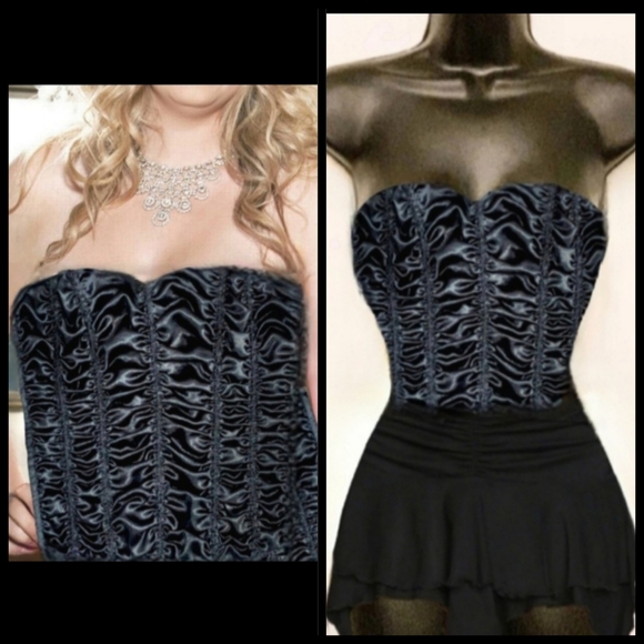 Torrid black pebble satin ruched corset thong garters lingerie bustier top 0X/40 - Picture 1 of 17